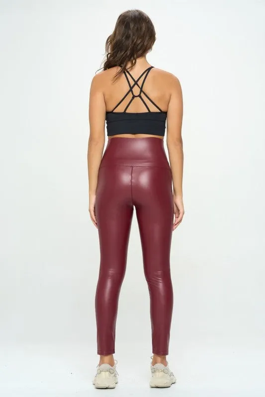 Hot Girl High Waist Faux Leather Corset Cincher Leggings