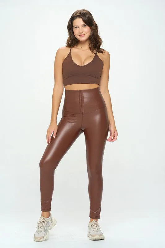 Hot Girl High Waist Faux Leather Corset Cincher Leggings