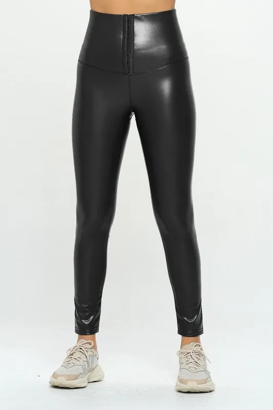 Hot Girl High Waist Faux Leather Corset Cincher Leggings