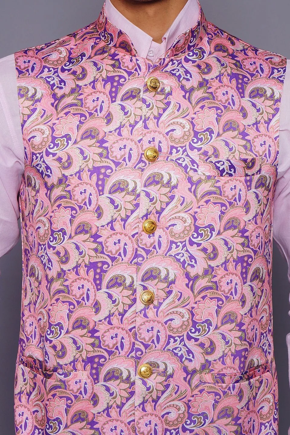 Imported Rayon Printed Pink Modi Nehru Jacket