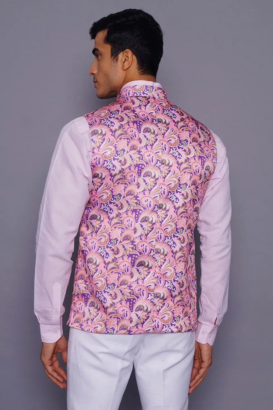 Imported Rayon Printed Pink Modi Nehru Jacket