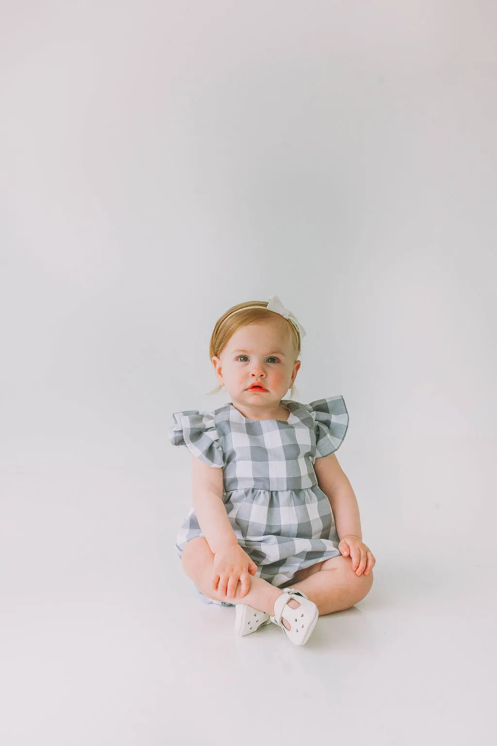 Infant Girl's Gray and White Plaid Bubble Romper