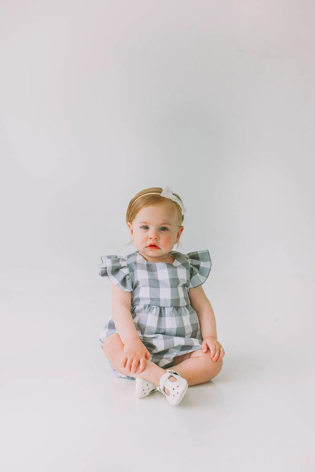 Infant Girl's Gray and White Plaid Bubble Romper