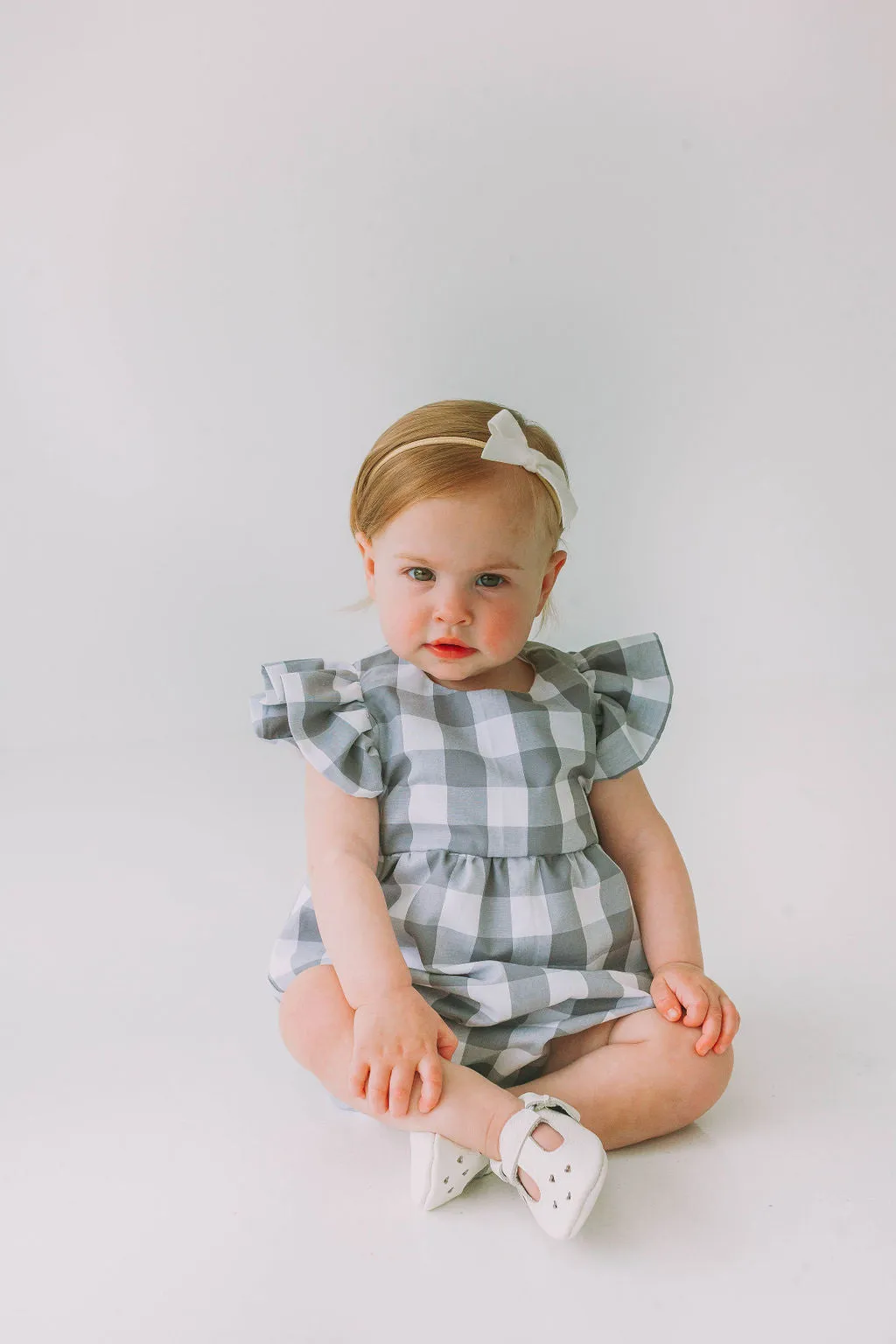 Infant Girl's Gray and White Plaid Bubble Romper