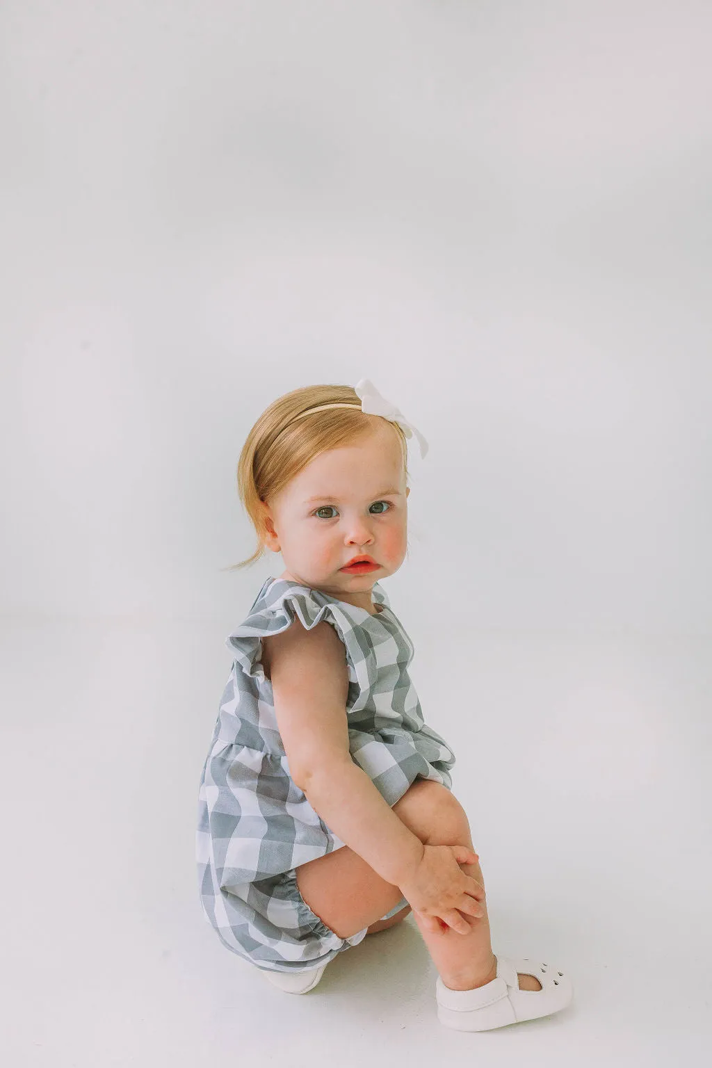 Infant Girl's Gray and White Plaid Bubble Romper