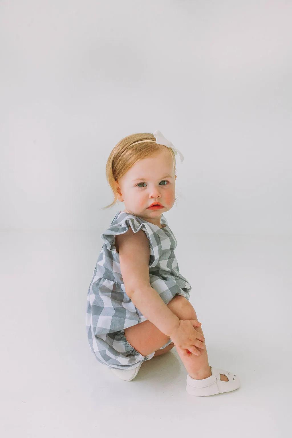 Infant Girl's Gray and White Plaid Bubble Romper