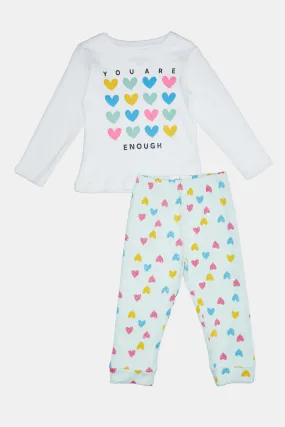 Infant Girls White Heart Printed  Pyjama Set (2 pice)