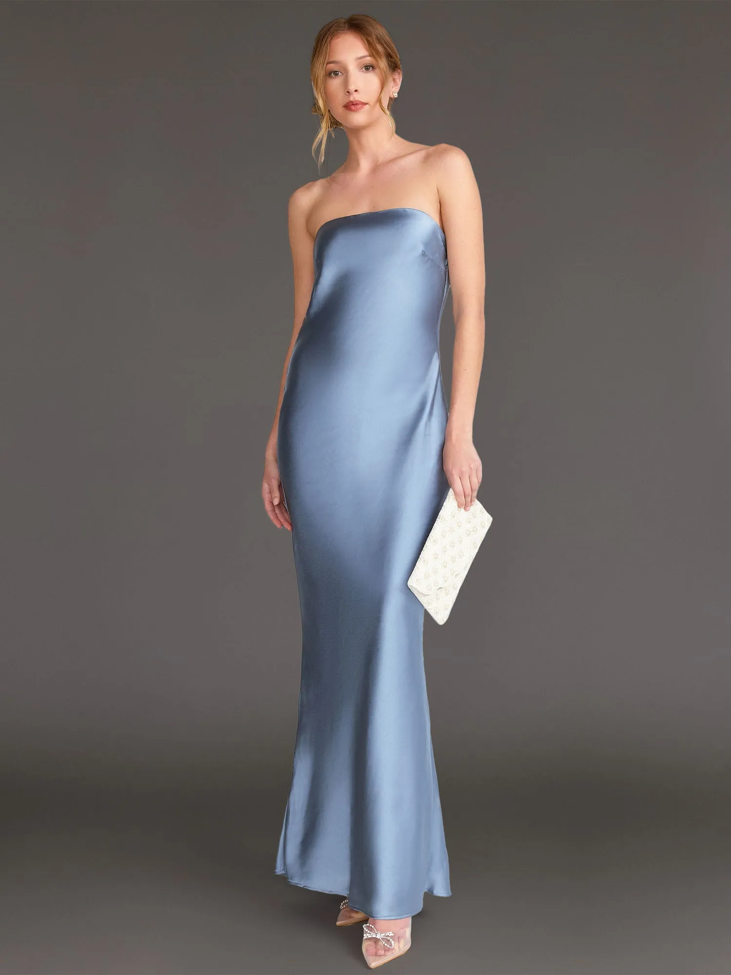 Infinite Strapless Open Back Satin Maxi Dress - Sugarlips