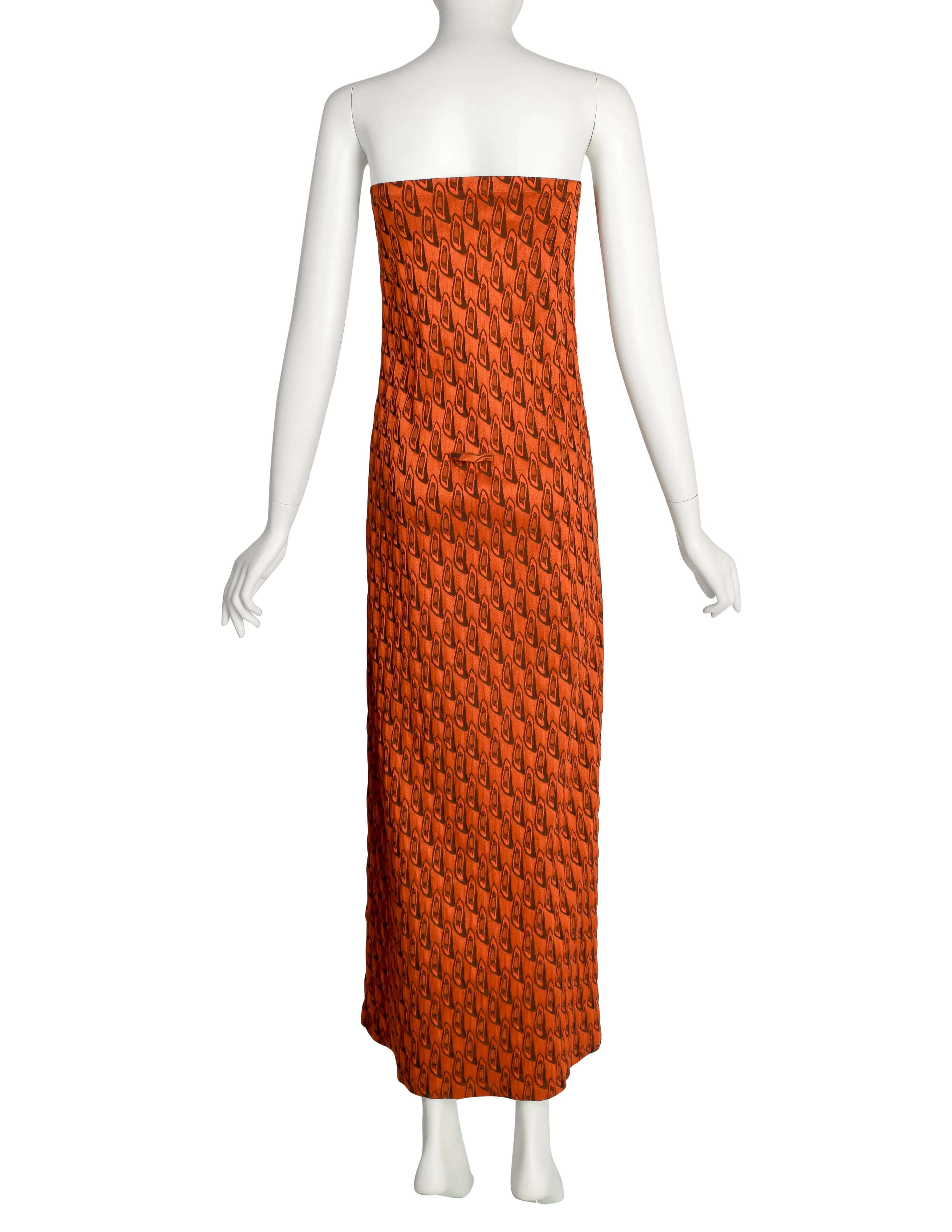 Jean Paul Gaultier Vintage AW 2002 Orange Black Abstract Pattern Strapless Tube Dress & Shirt Jacket Ensemble