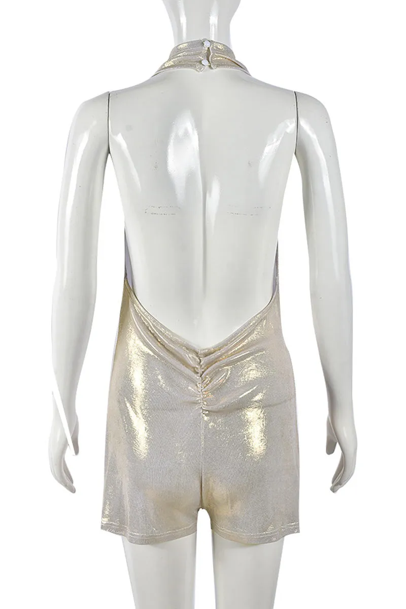 JM0203 Metallic Halter Rompers