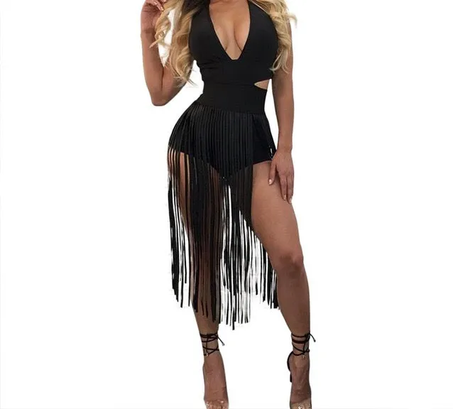 Ladies fringe cutout style short jumpsuit romper