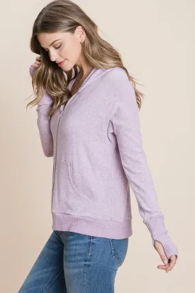 Lavender Tiger Brushed Zip Up Thumbhole Hoodie