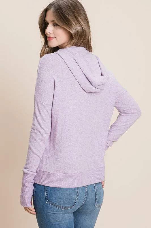 Lavender Tiger Brushed Zip Up Thumbhole Hoodie