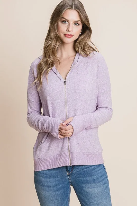 Lavender Tiger Brushed Zip Up Thumbhole Hoodie