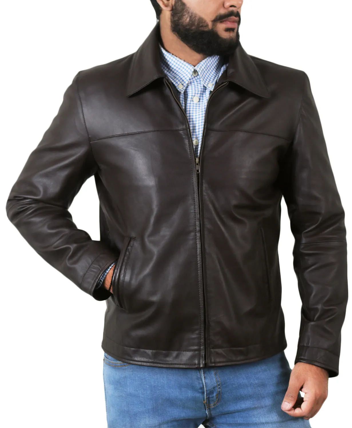 Leather Jackets Hub Mens Genuine Lambskin Leather Jacket (Black, Aviator Jacket) - 1501034