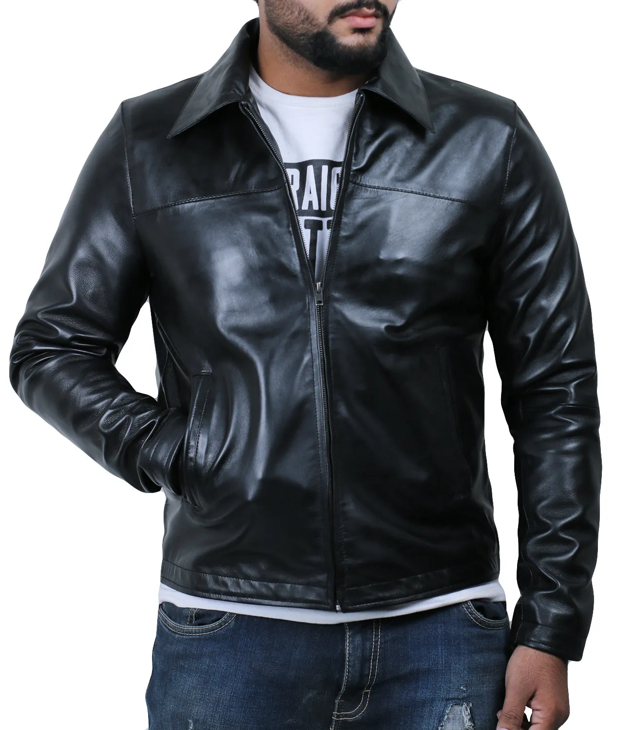 Leather Jackets Hub Mens Genuine Lambskin Leather Jacket (Black, Aviator Jacket) - 1501034