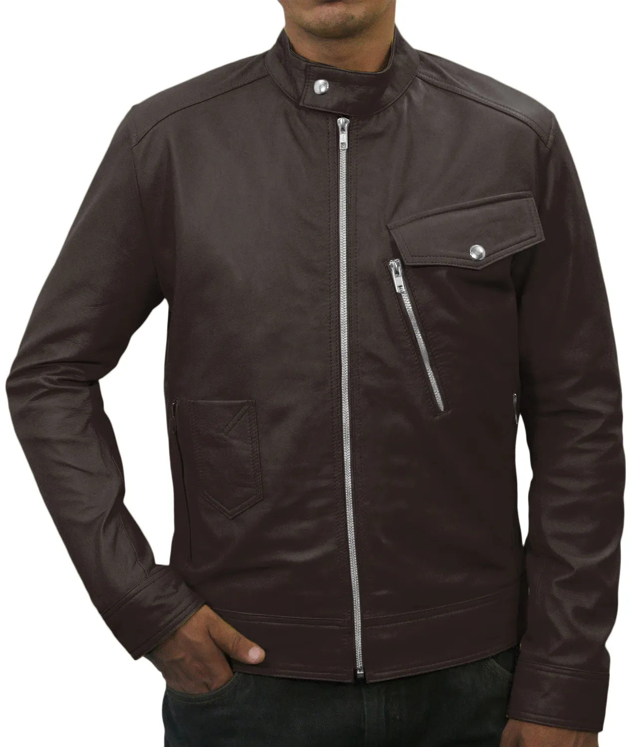 Leather Jackets Hub Mens Genuine Lambskin Leather Jacket (Black, Classic Jacket) - 1501057