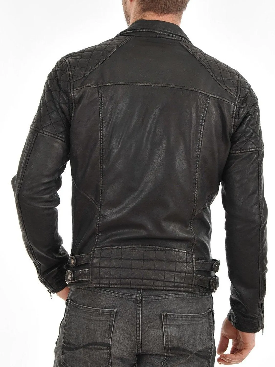 Leather Jackets Hub Mens Genuine Lambskin Leather Jacket (Black, Double Rider Jacket) - 1501492