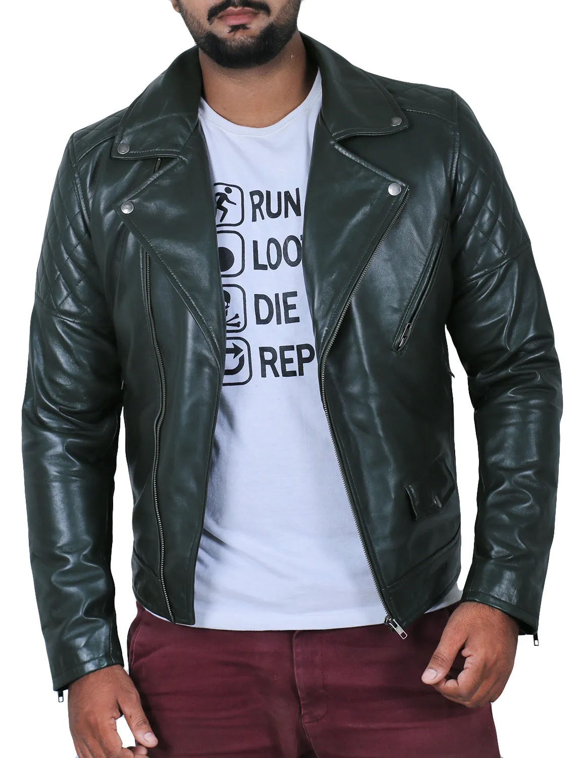 Leather Jackets Hub Mens Genuine Lambskin Leather Jacket (Black, Double Rider Jacket) - 1501492