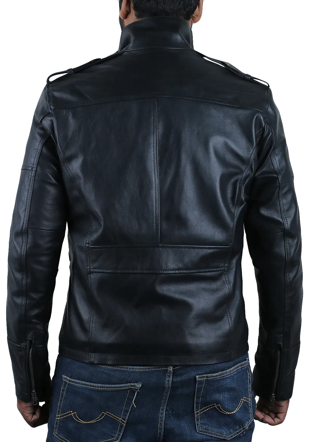 Leather Jackets Hub Mens Genuine Lambskin Leather Jacket (Black, Field Jacket) - 1501287