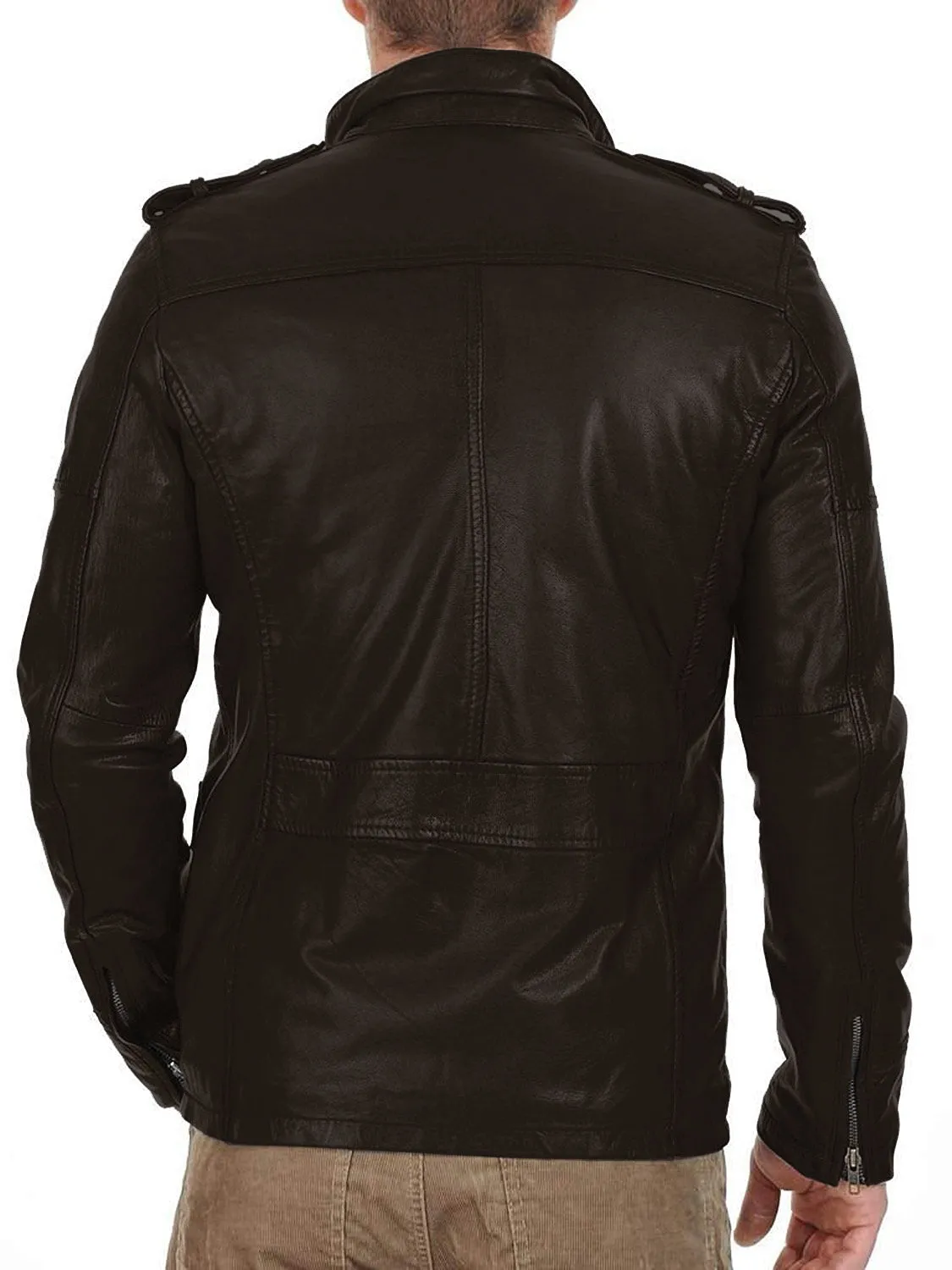 Leather Jackets Hub Mens Genuine Lambskin Leather Jacket (Black, Field Jacket) - 1501287