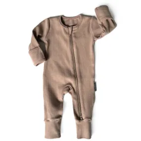 Little Bipsy Ribbed 2-Way Zip Romper - Latte