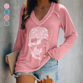 Long sleeve t-shirt with skull pattern for women