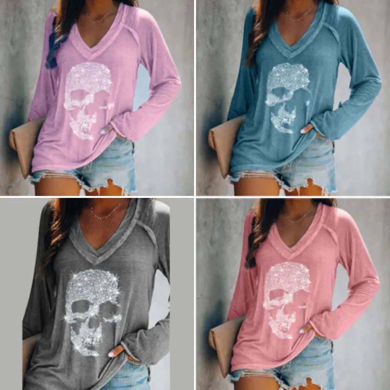 Long sleeve t-shirt with skull pattern for women