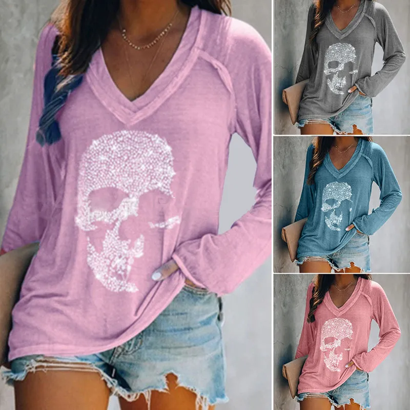 Long sleeve t-shirt with skull pattern for women