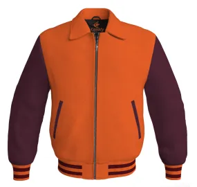 Luxury Bomber Classic Jacket Orange Body and Maroon Leather Sleeves