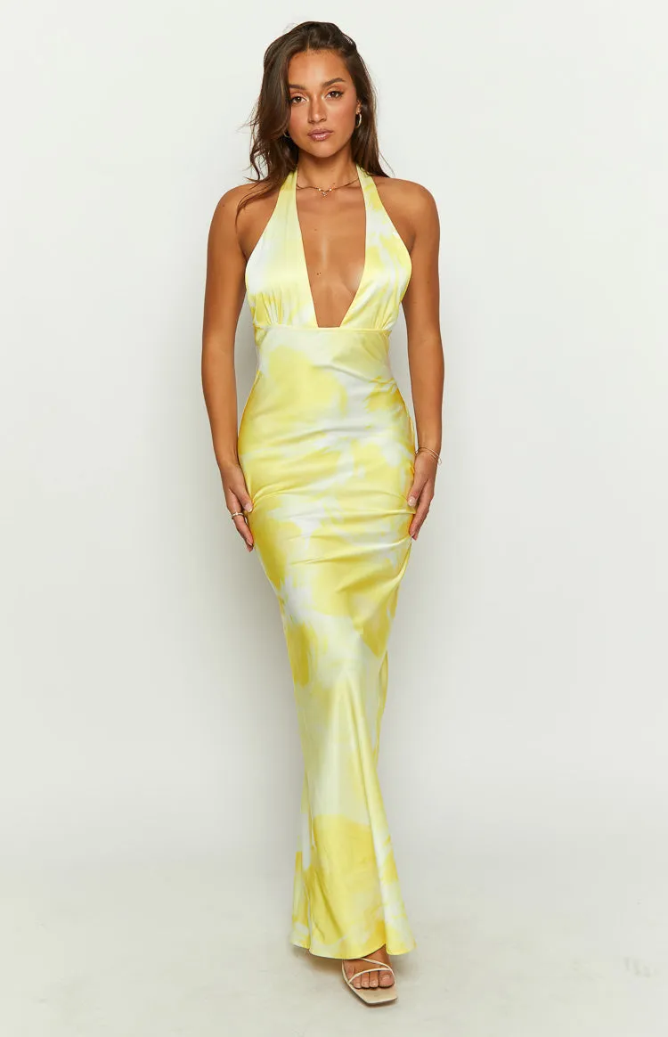 Lyra Yellow Halter Neck Maxi Dress