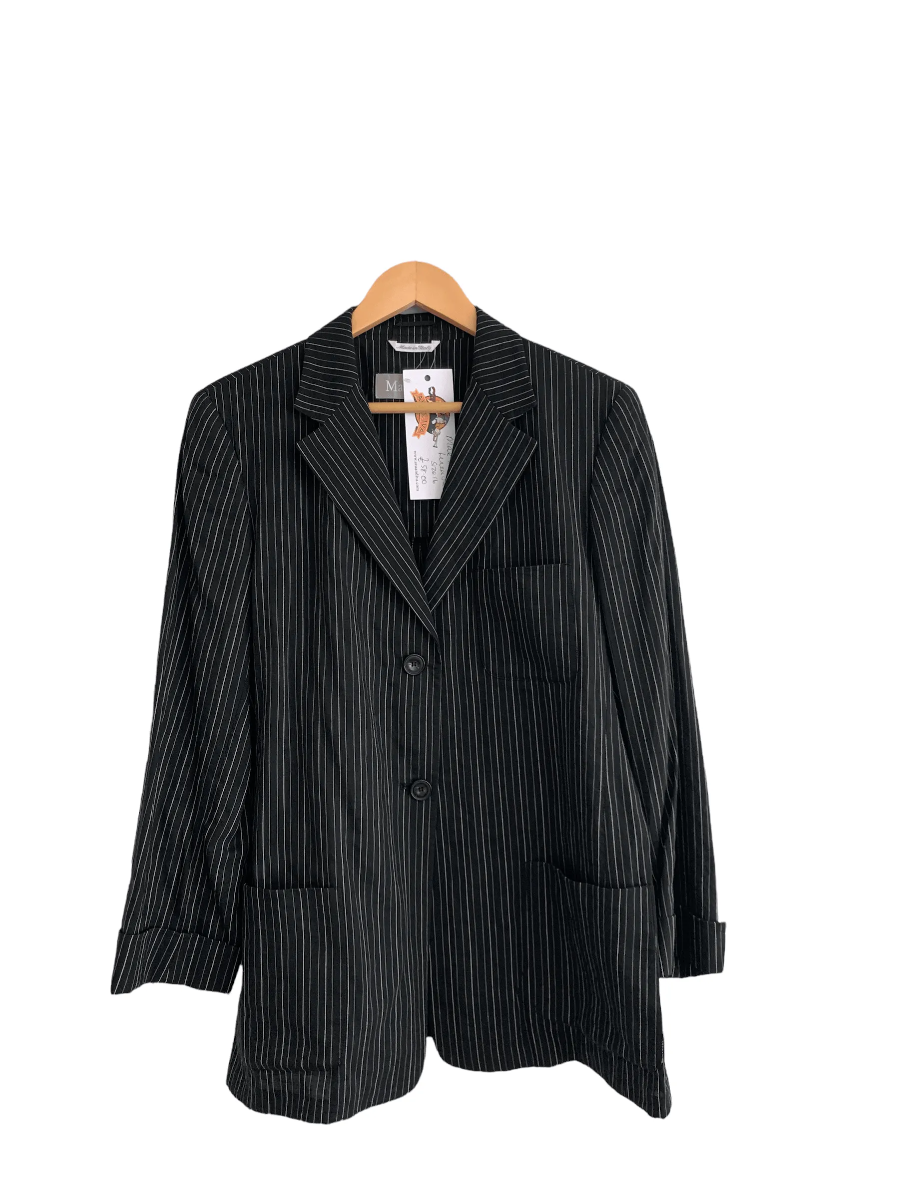 Max Mara Black Stripe Linen Jacket UK Size 16