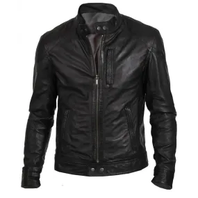 Men Lambskin Leather Motorcycle Jacket