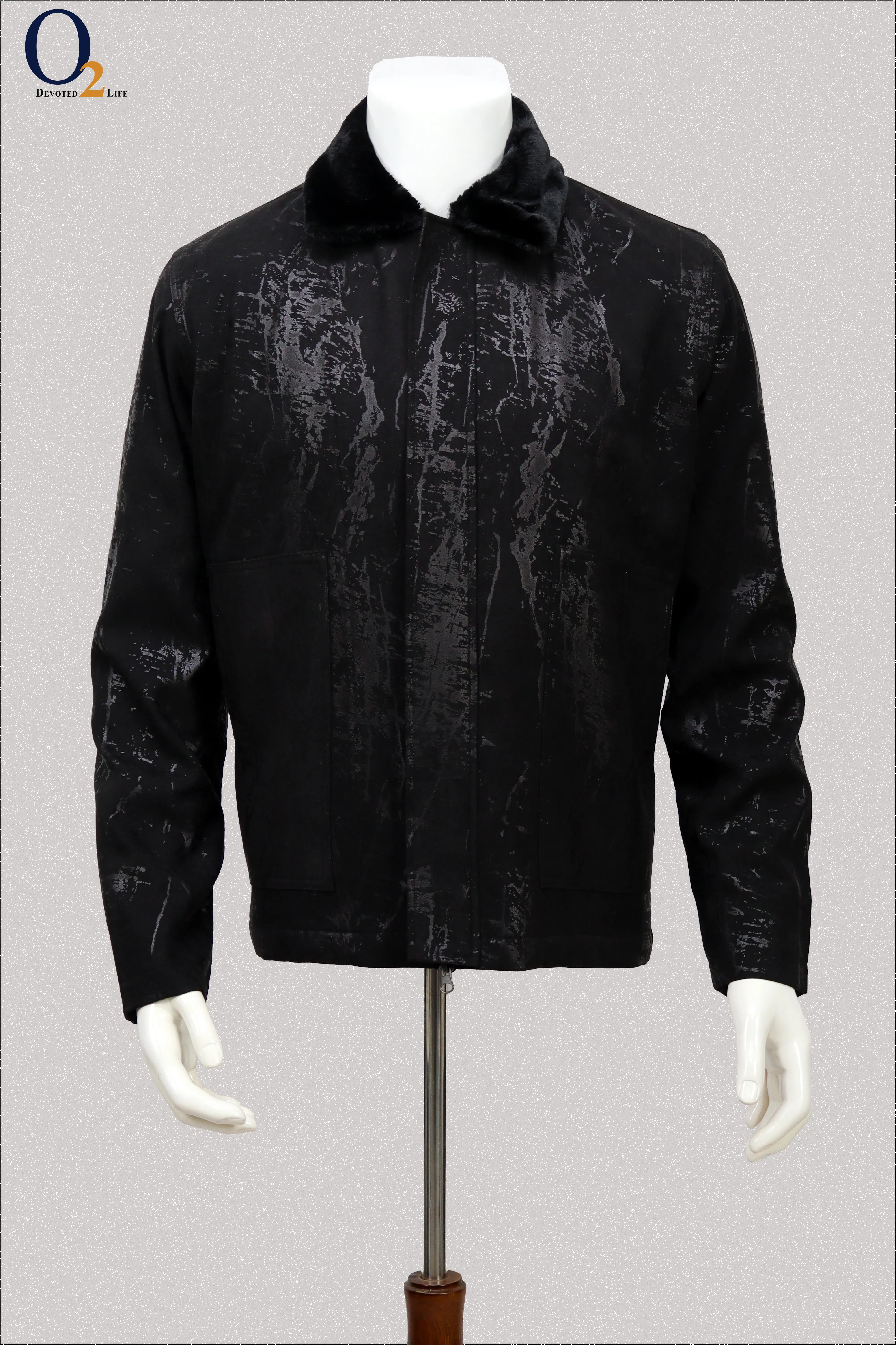 Men's Faux Suede Jacket With Faux Fur Lining Zip Up Black