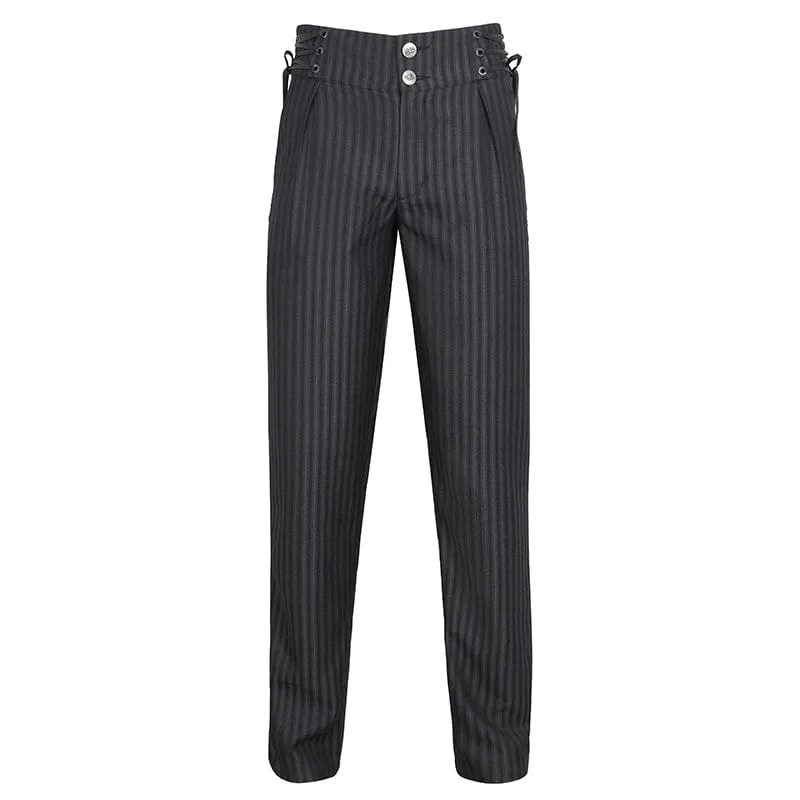 Men's Gothic High-waisted Lace-up Striped Pants