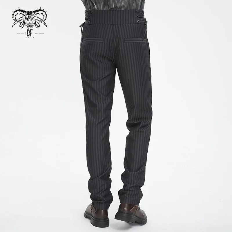 Men's Gothic High-waisted Lace-up Striped Pants