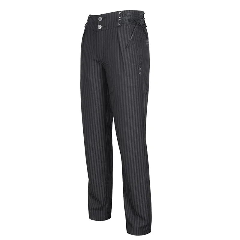 Men's Gothic High-waisted Lace-up Striped Pants