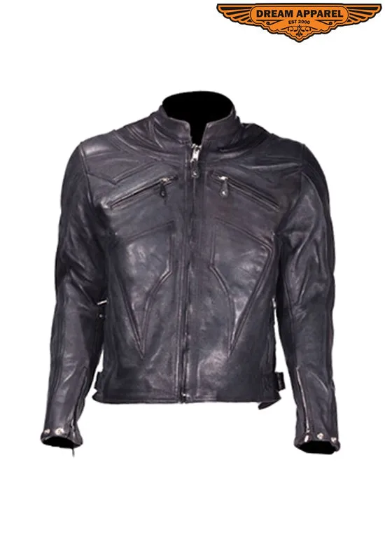 Mens Leather Racer Jacket With Racer Collar