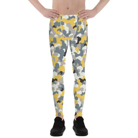 Mens Leggings - Yellow Sports Camo Leggings