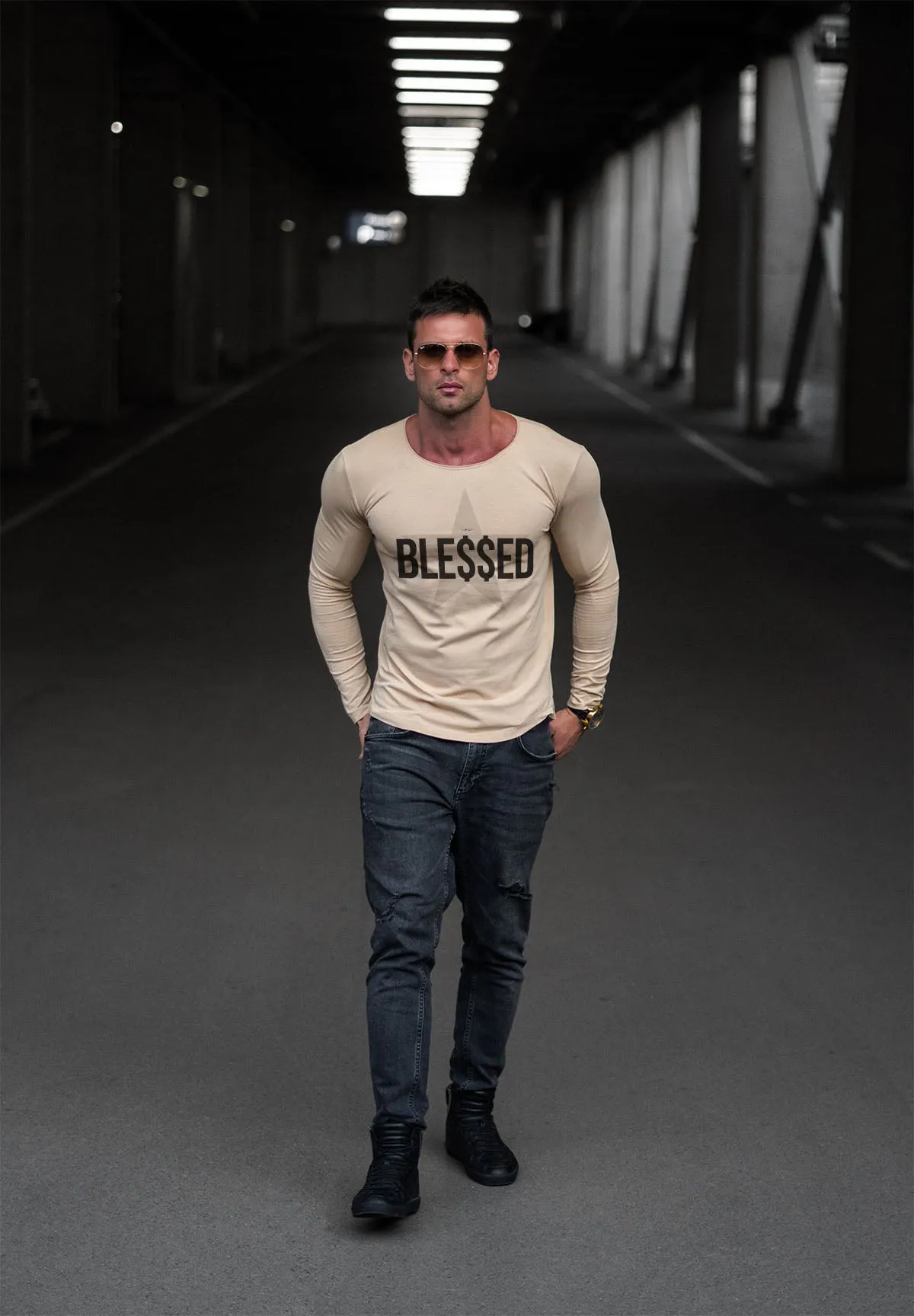 Mens Long Sleeve T-shirt "BLE$$ED" MD744