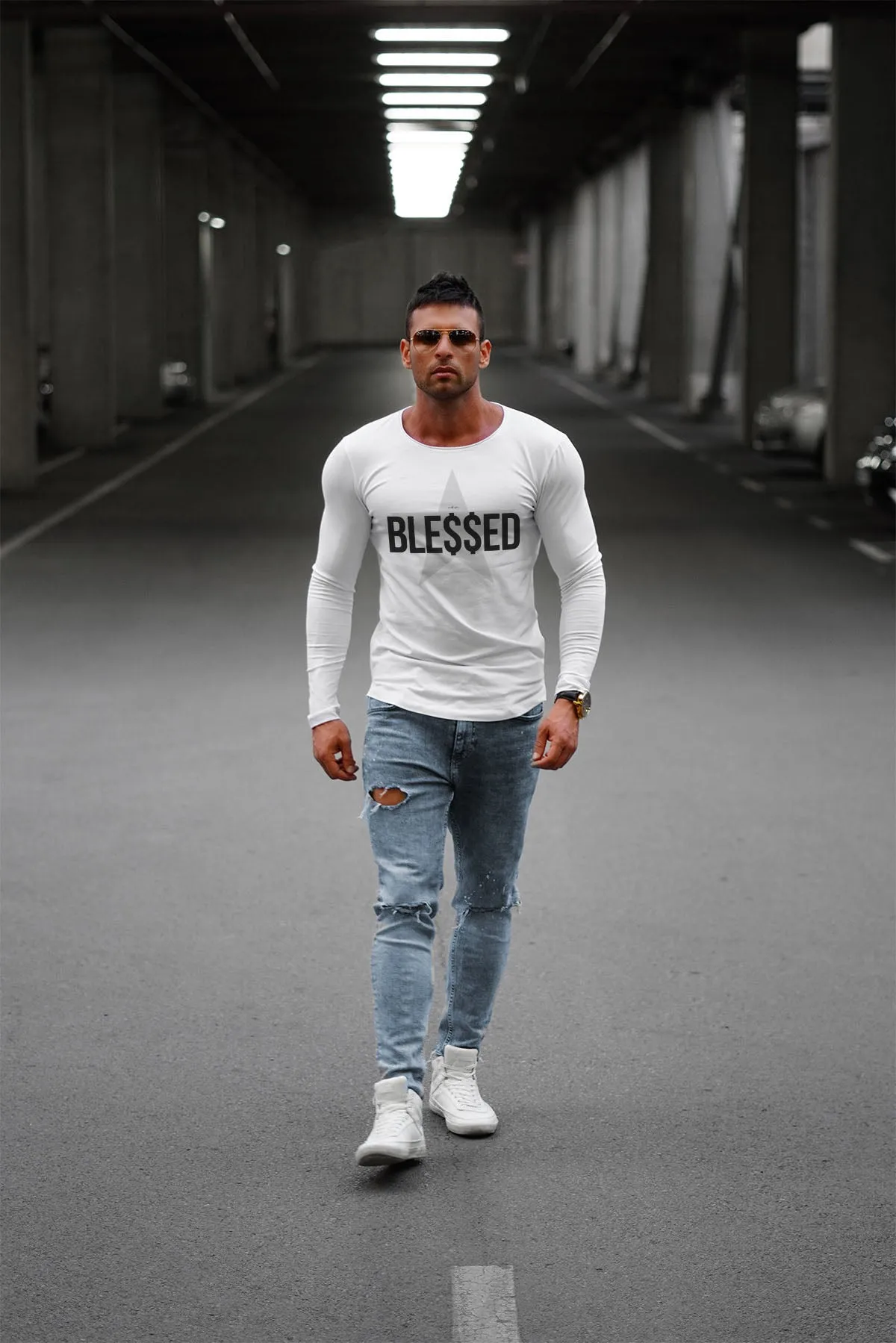 Mens Long Sleeve T-shirt "BLE$$ED" MD744