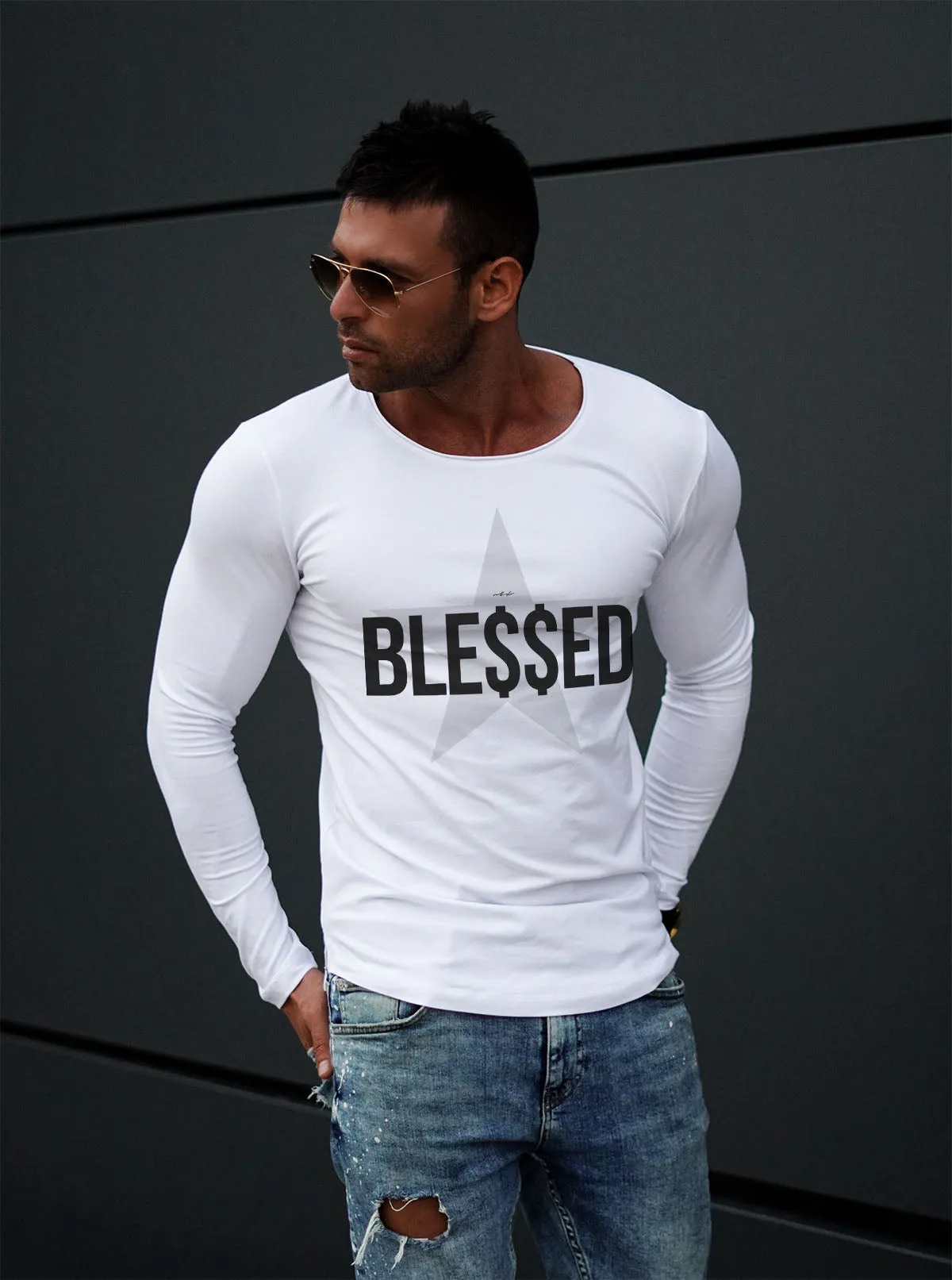 Mens Long Sleeve T-shirt "BLE$$ED" MD744