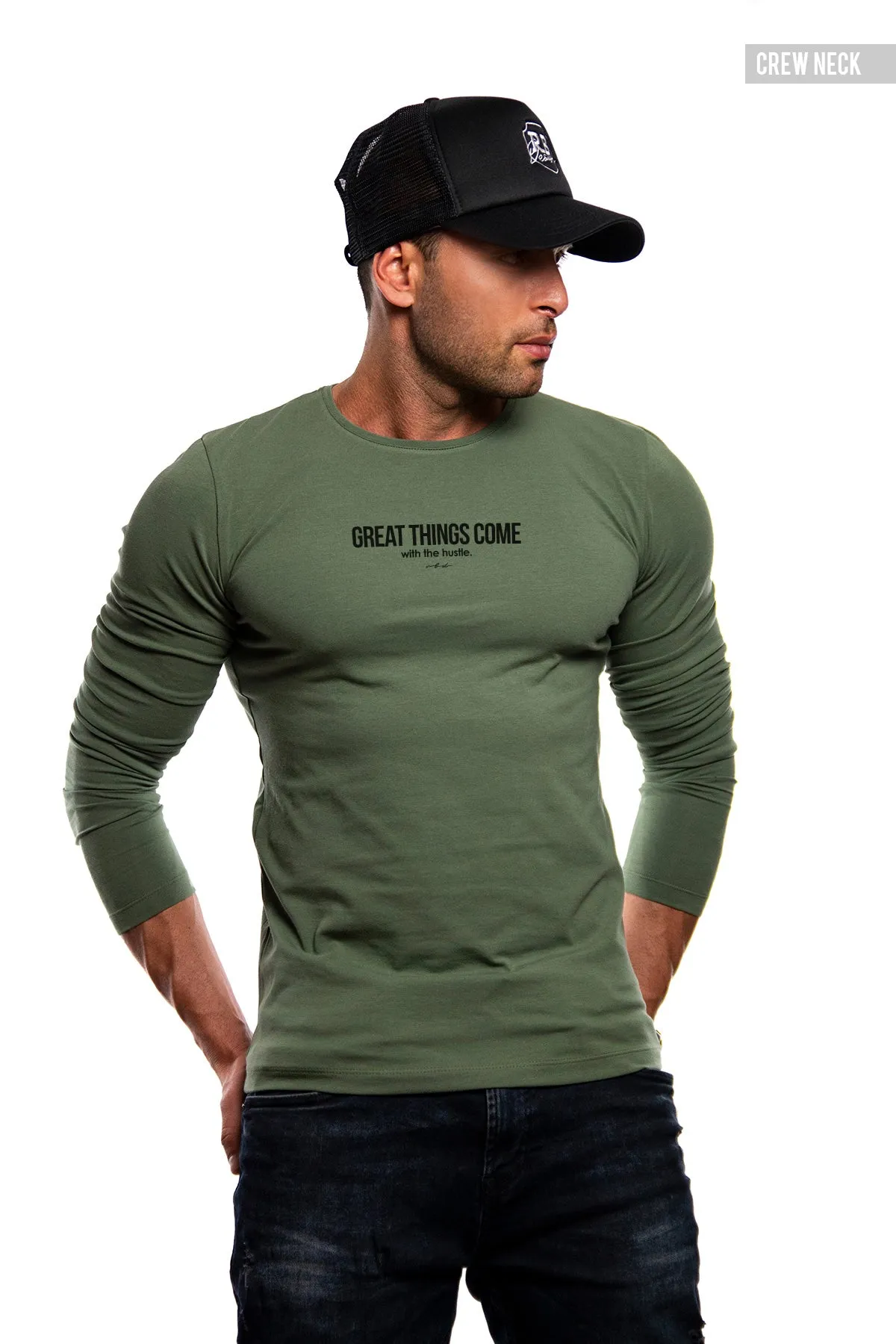 Mens Long Sleeve T-shirt "Great things come with the hustle" MD973