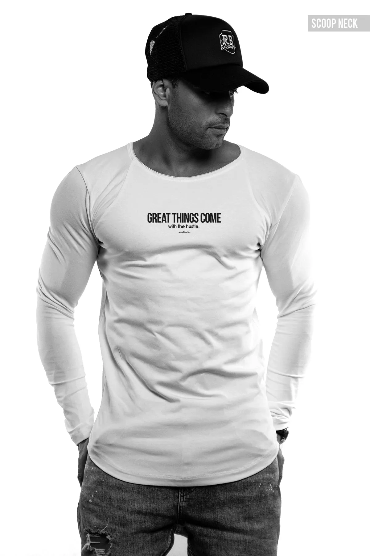 Mens Long Sleeve T-shirt "Great things come with the hustle" MD973