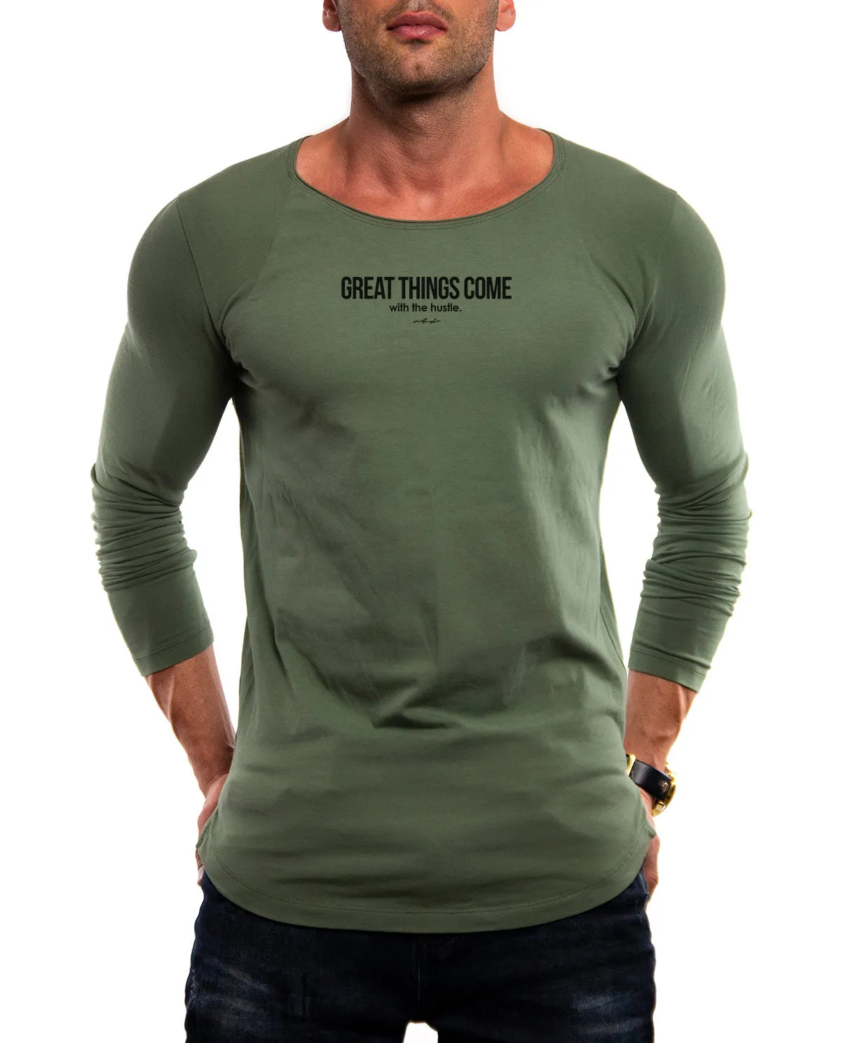 Mens Long Sleeve T-shirt "Great things come with the hustle" MD973