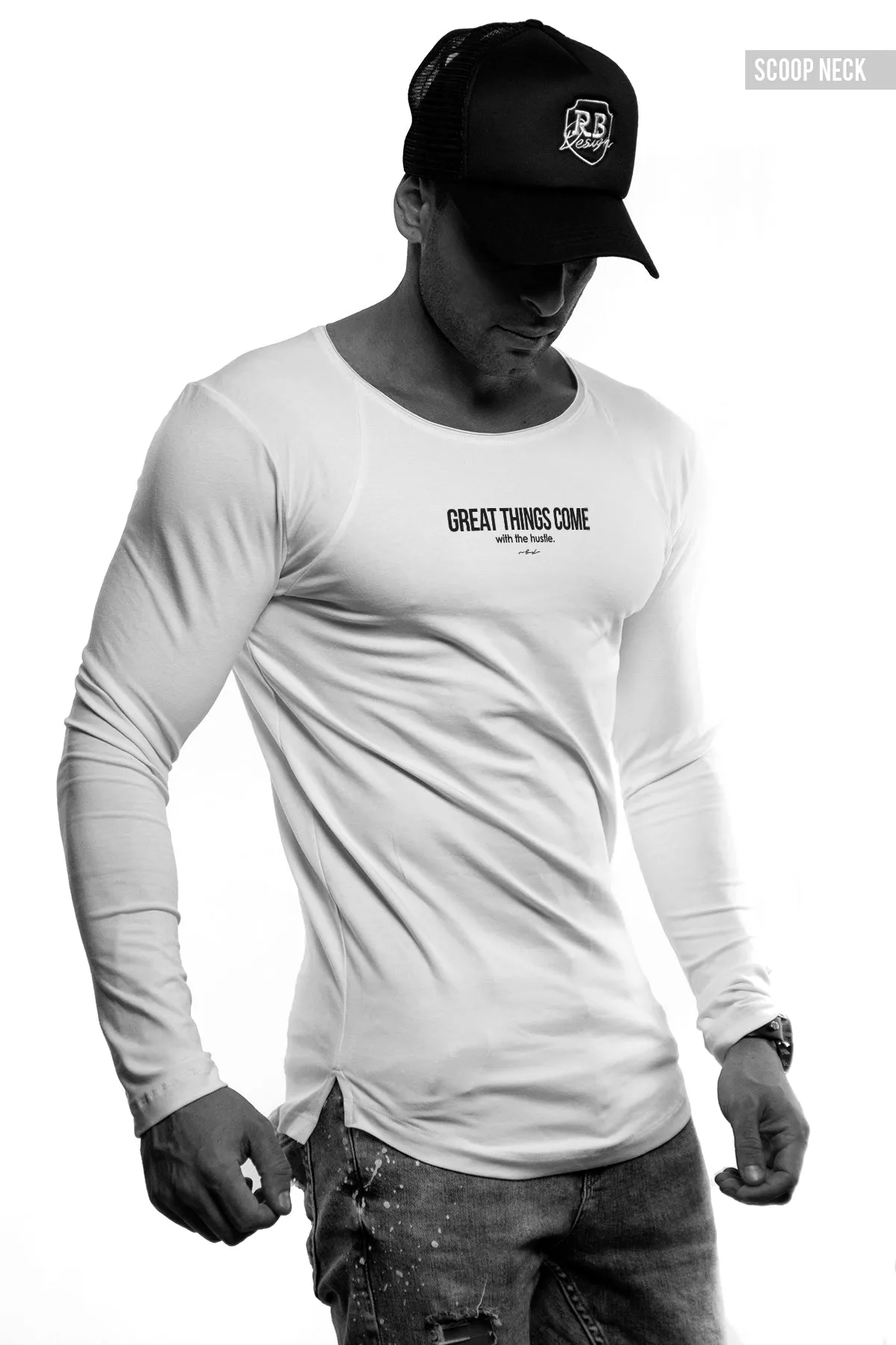 Mens Long Sleeve T-shirt "Great things come with the hustle" MD973