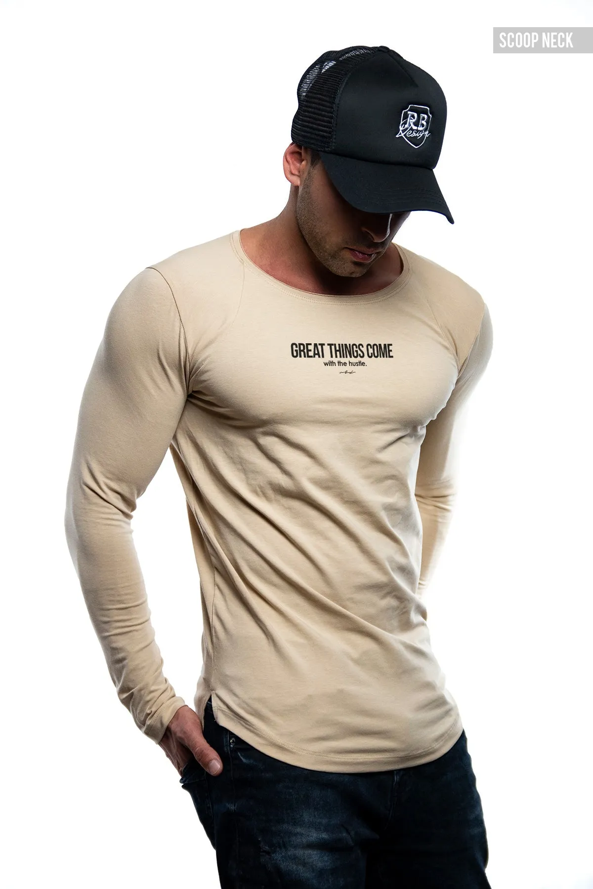 Mens Long Sleeve T-shirt "Great things come with the hustle" MD973