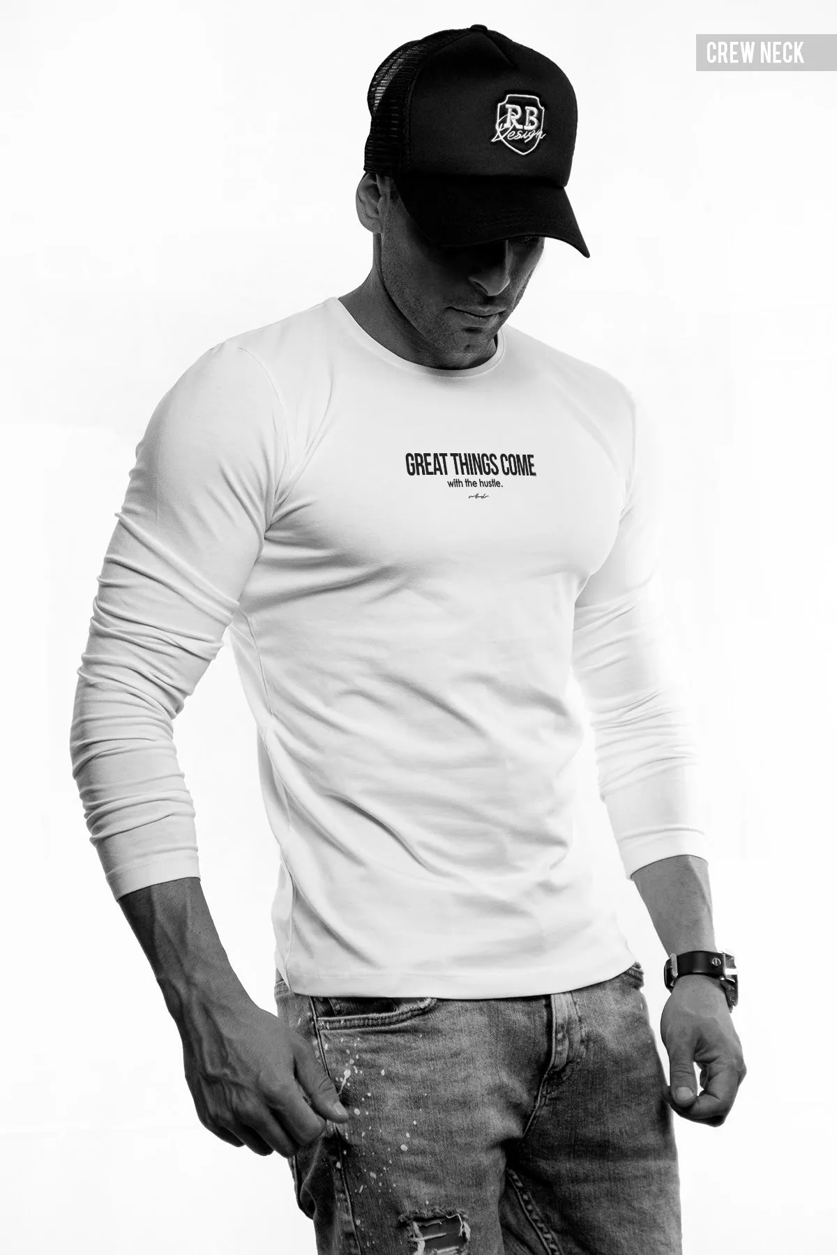 Mens Long Sleeve T-shirt "Great things come with the hustle" MD973