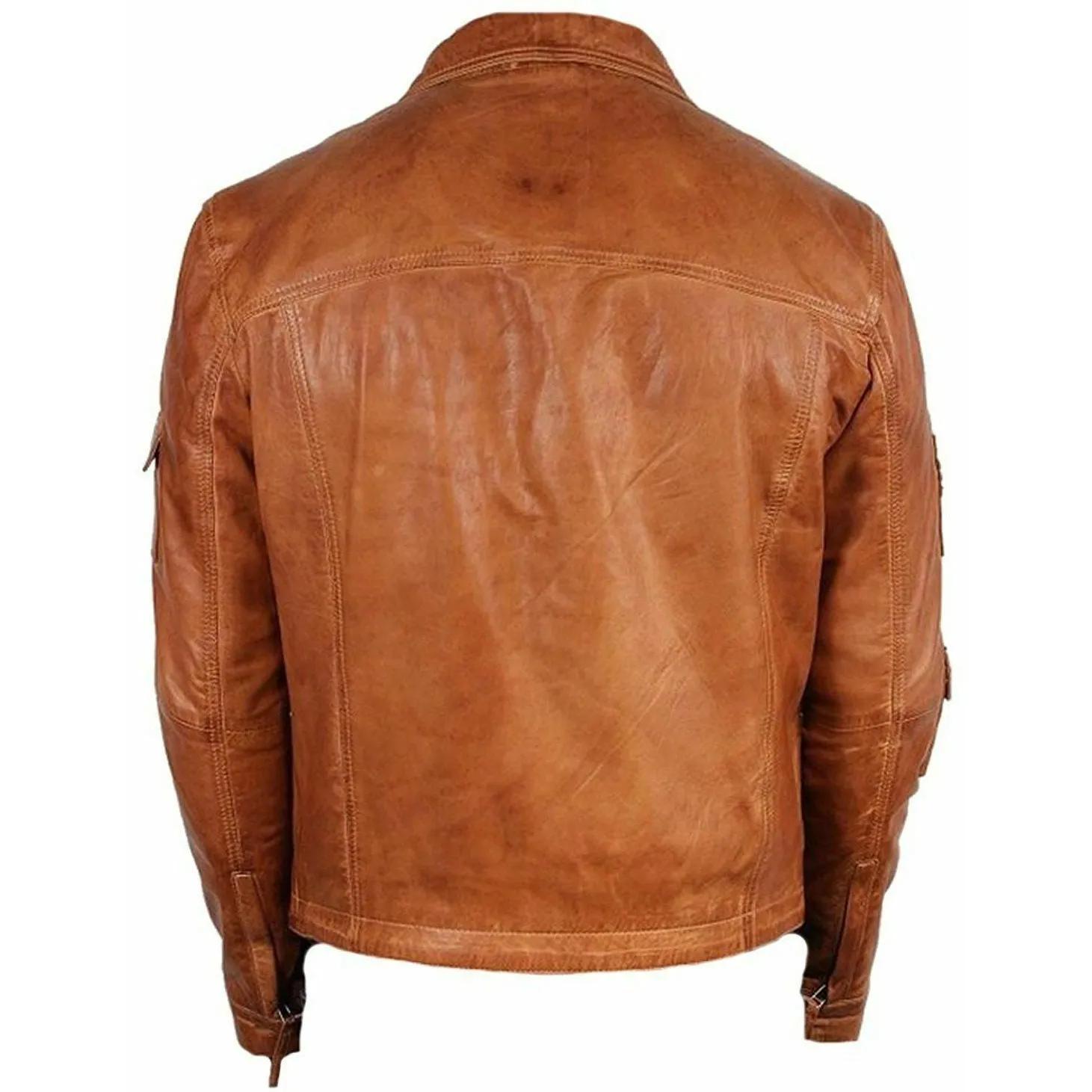 Men's Tan Waxed Lambskin Leather Moto Jacket