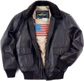 Men's US Navy G1 Black Bomber Fur Collar Sheepskin Leather Jacket